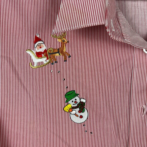 Vintage Hana Christmas-Themed Red & White Striped Womens Button-Up Shirt XL - Picture 5 of 8
